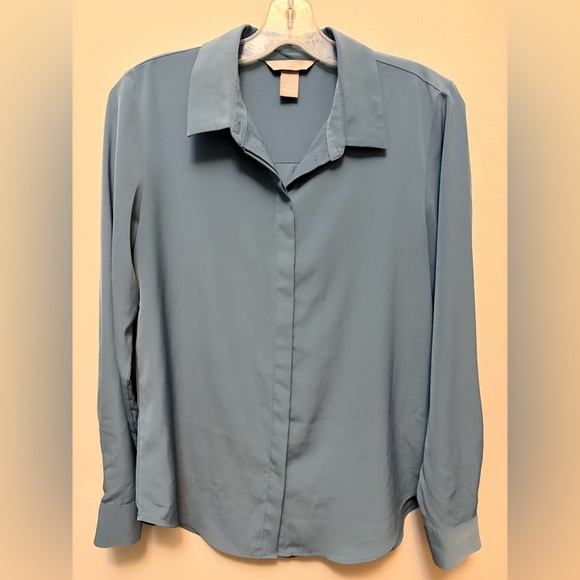 H&M Oversized Pigeon Blue Button-Down Shirt - Picture 1 of 7